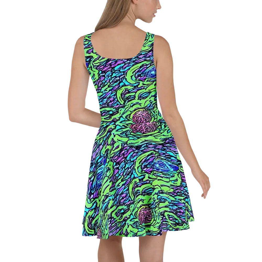 Neon Bloom Current on Skater Dress — Back