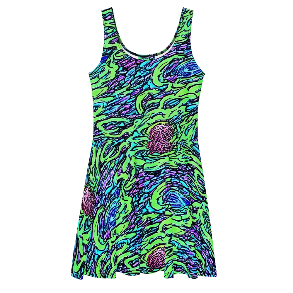 Neon Bloom Current on Skater Dress — Front