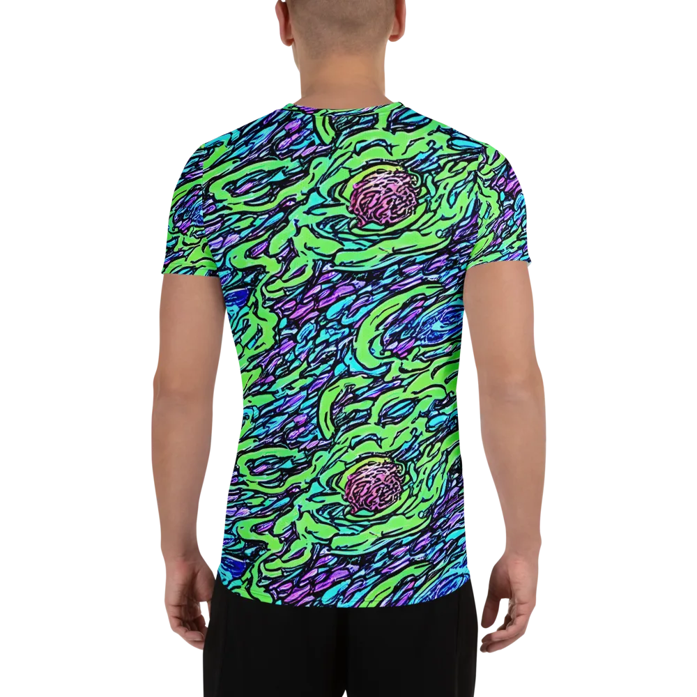 Neon Bloom Current on Men's Athletic T-Shirt — Back