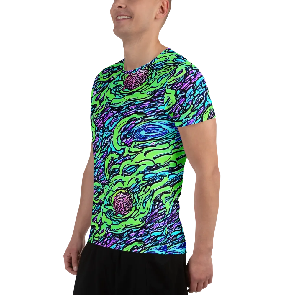 Neon Bloom Current on Men's Athletic T-Shirt — Left