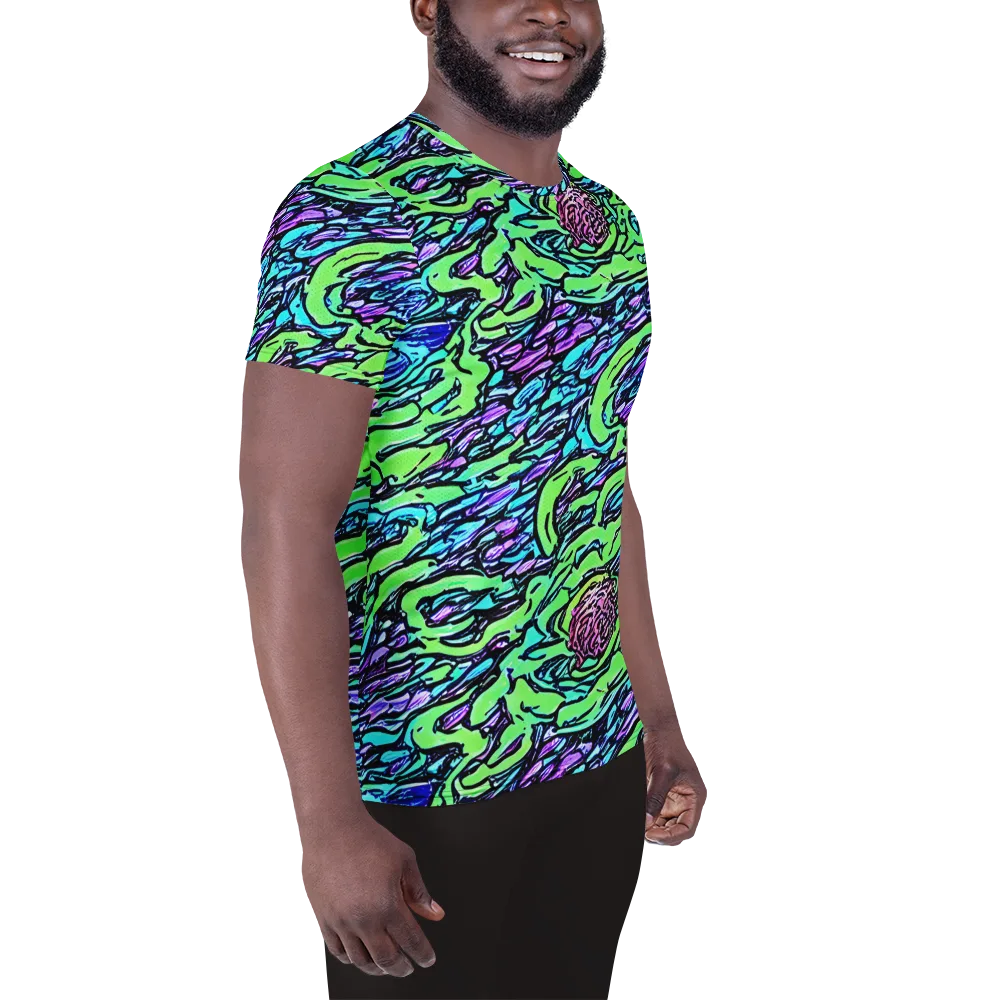 Neon Bloom Current on Men's Athletic T-Shirt — Right