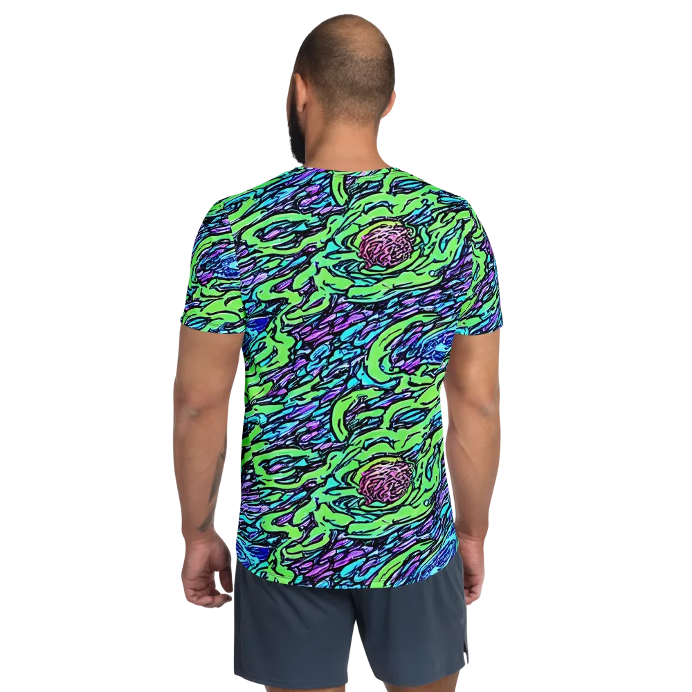 Neon Bloom Current on Men's Athletic T-Shirt — Back