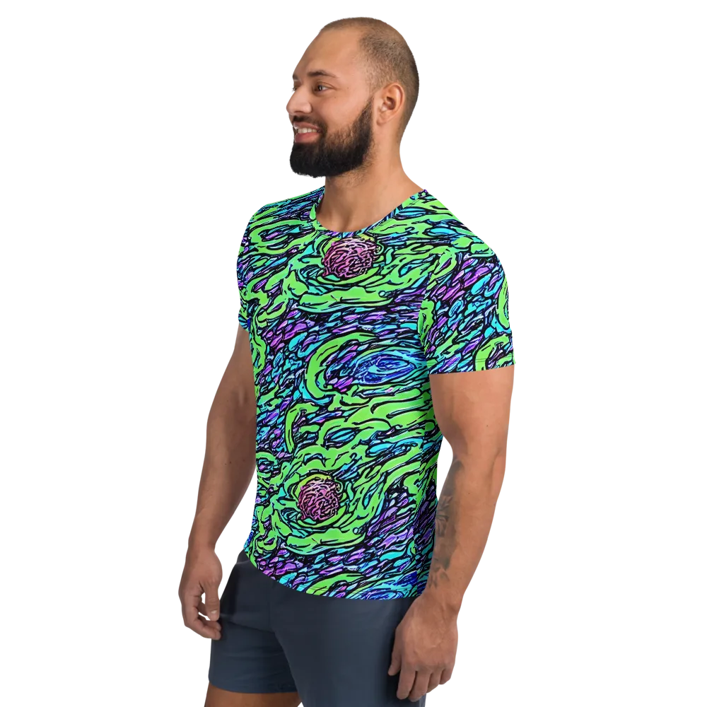 Neon Bloom Current on Men's Athletic T-Shirt — Left
