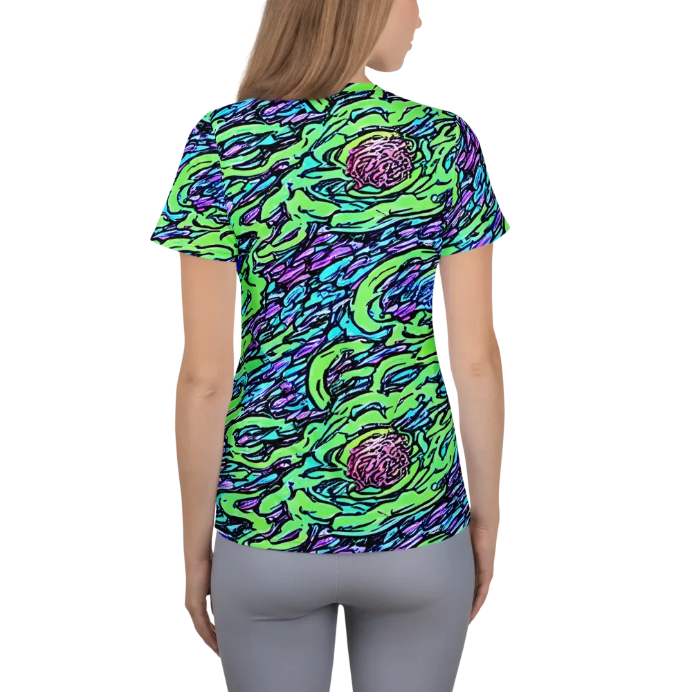 Neon Bloom Current on Women's Athletic T-Shirt — Back