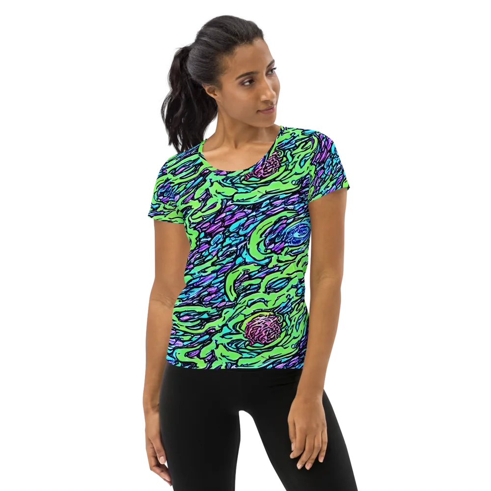 Neon Bloom Current on Women's Athletic T-Shirt — Front