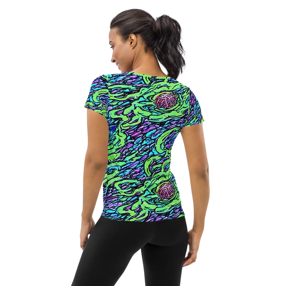Neon Bloom Current on Women's Athletic T-Shirt — Back
