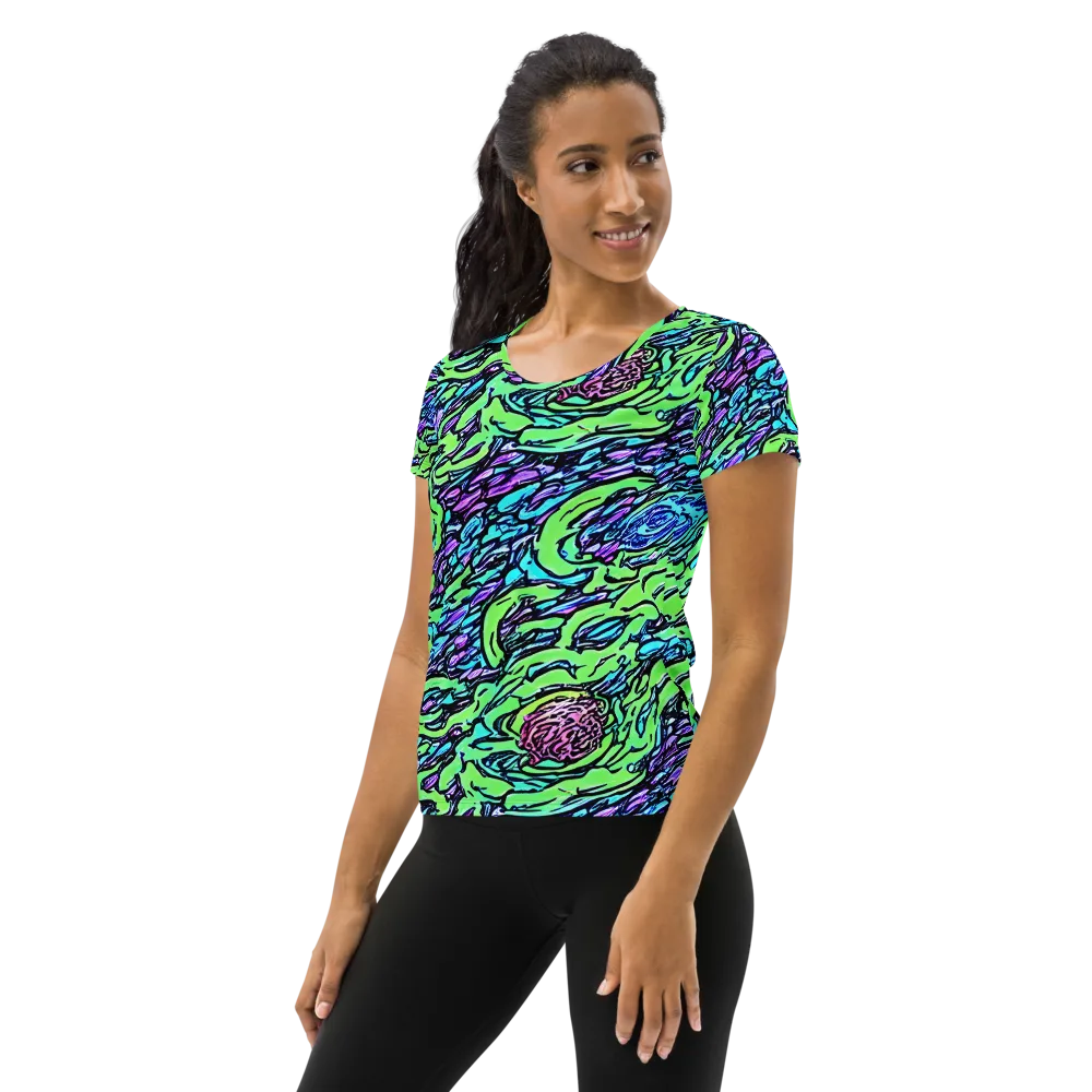 Neon Bloom Current on Women's Athletic T-Shirt — Left