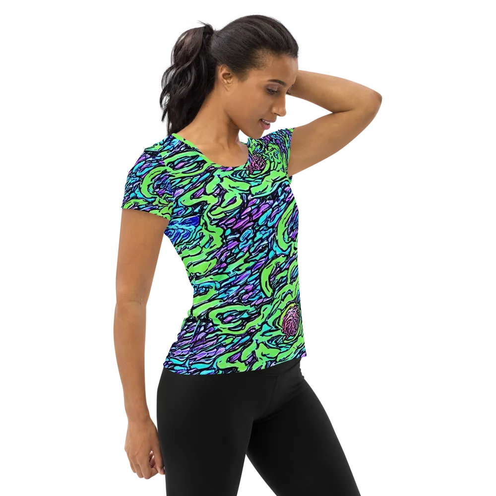 Neon Bloom Current on Women's Athletic T-Shirt — Right