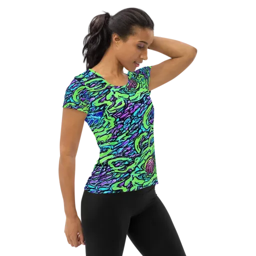 Neon Bloom Current on a Women's Athletic T-Shirt