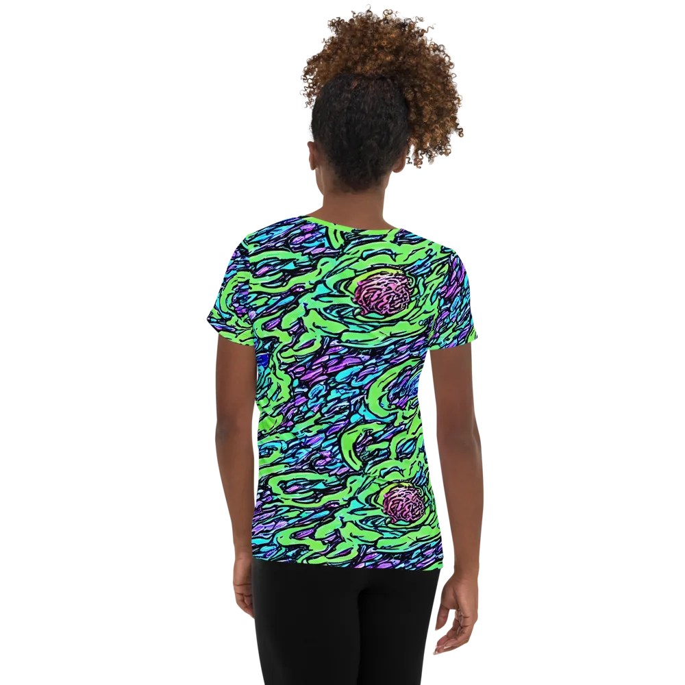 Neon Bloom Current on Women's Athletic T-Shirt — Back