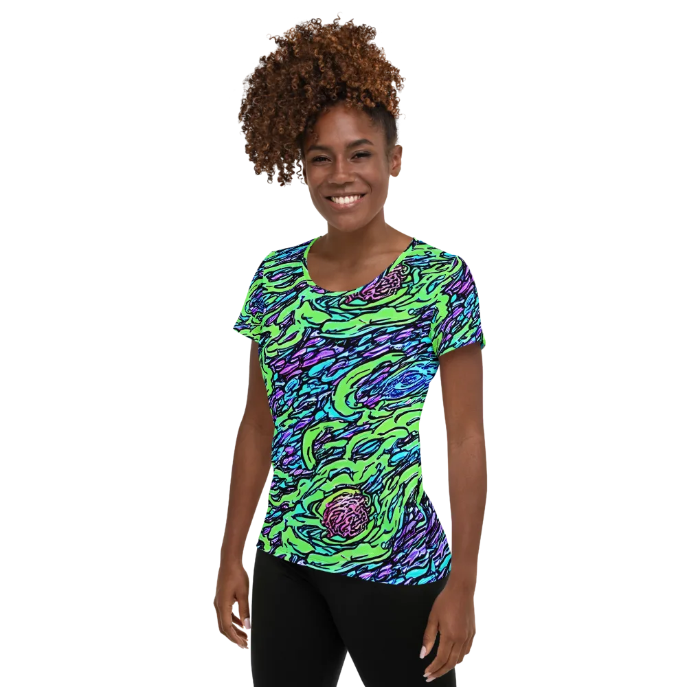 Neon Bloom Current on Women's Athletic T-Shirt — Left