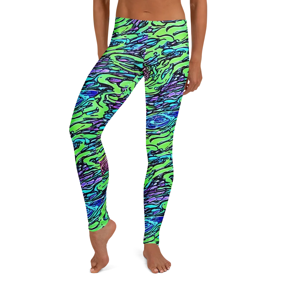 Neon Bloom Current on Leggings — Front