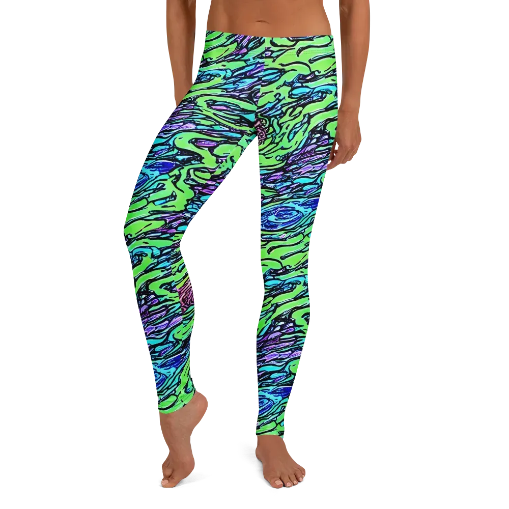 Neon Bloom Current on Leggings — Front