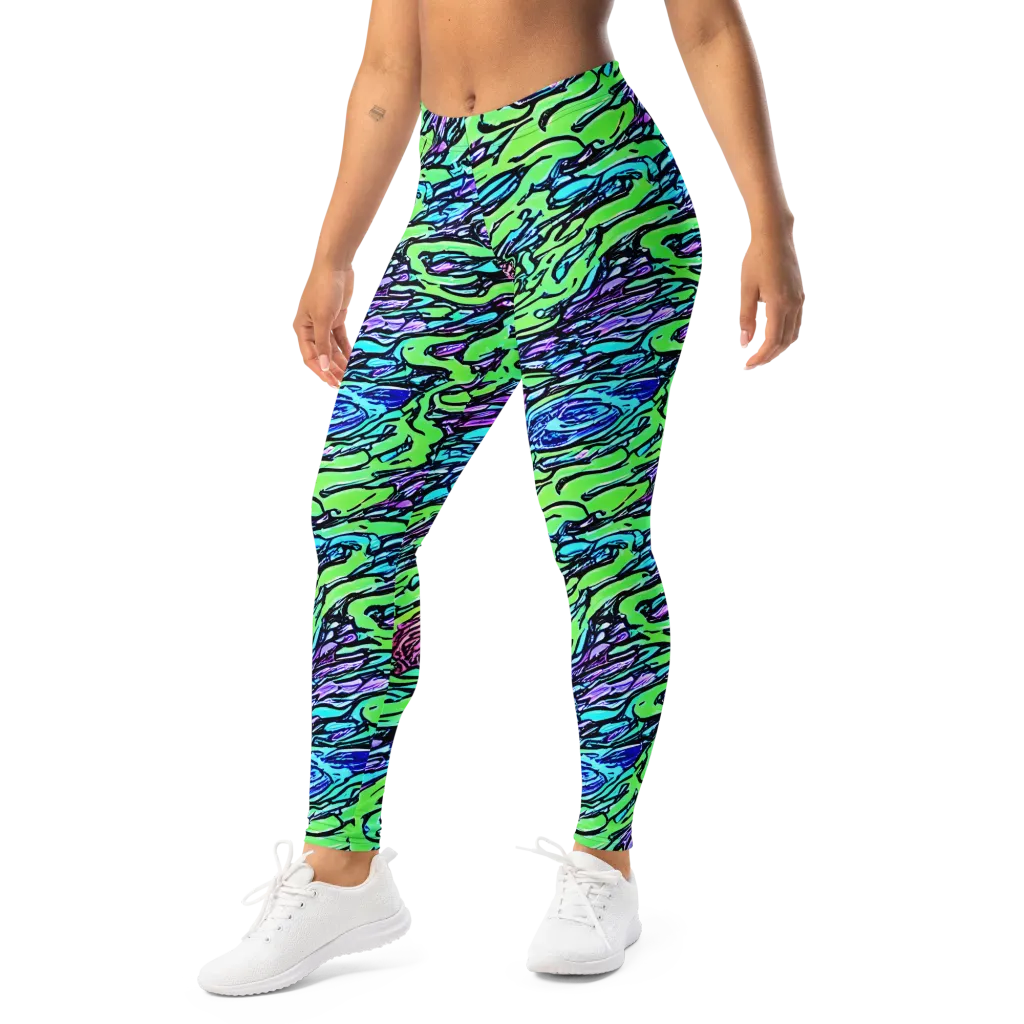 Neon Bloom Current on Leggings — Left Front