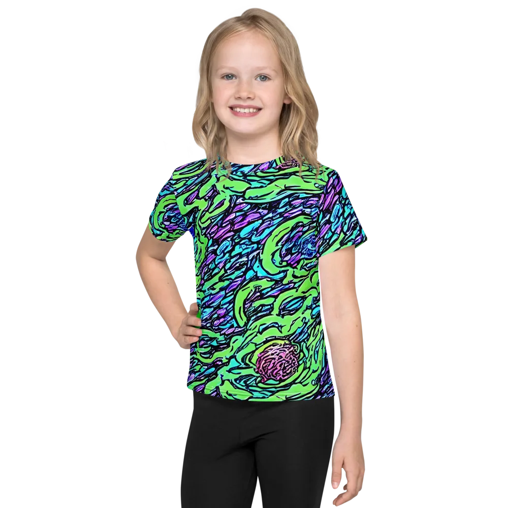 Neon Bloom Current on Kids Crew Neck T-Shirt — Front