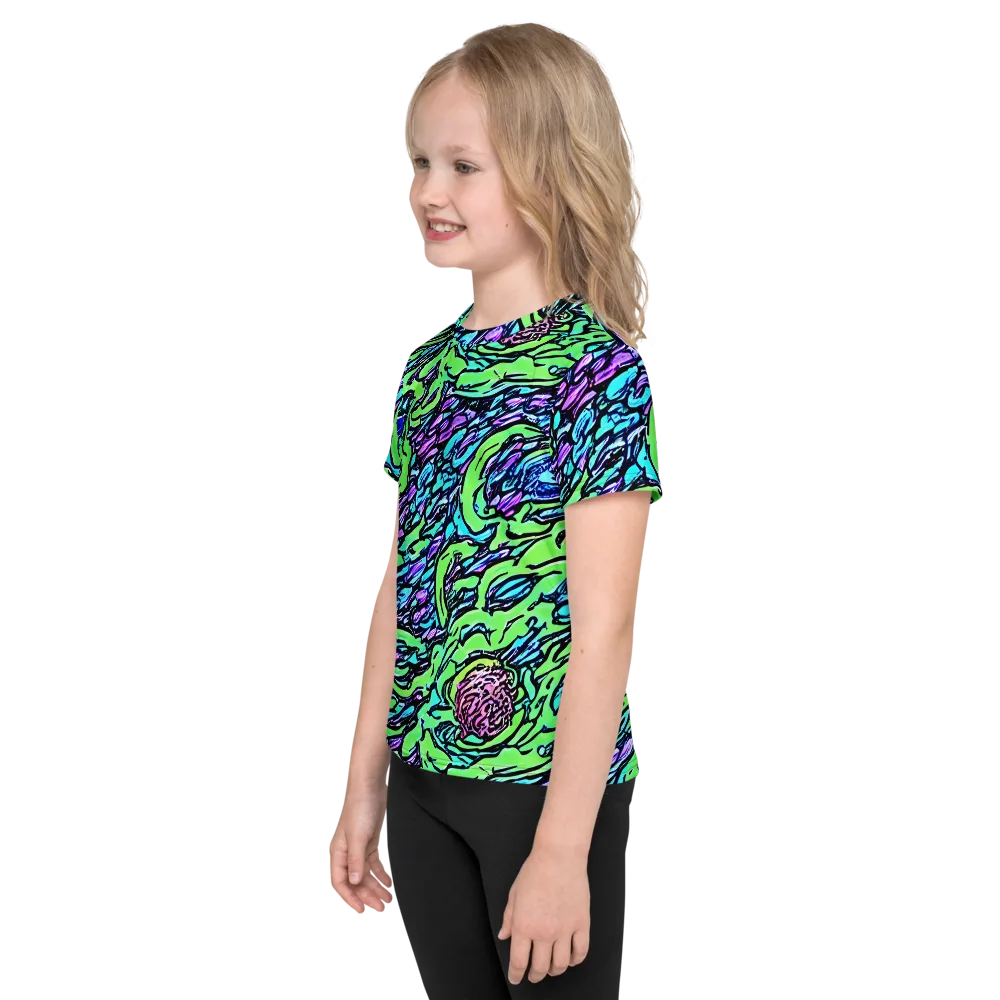 Neon Bloom Current on Kids Crew Neck T-Shirt — Left