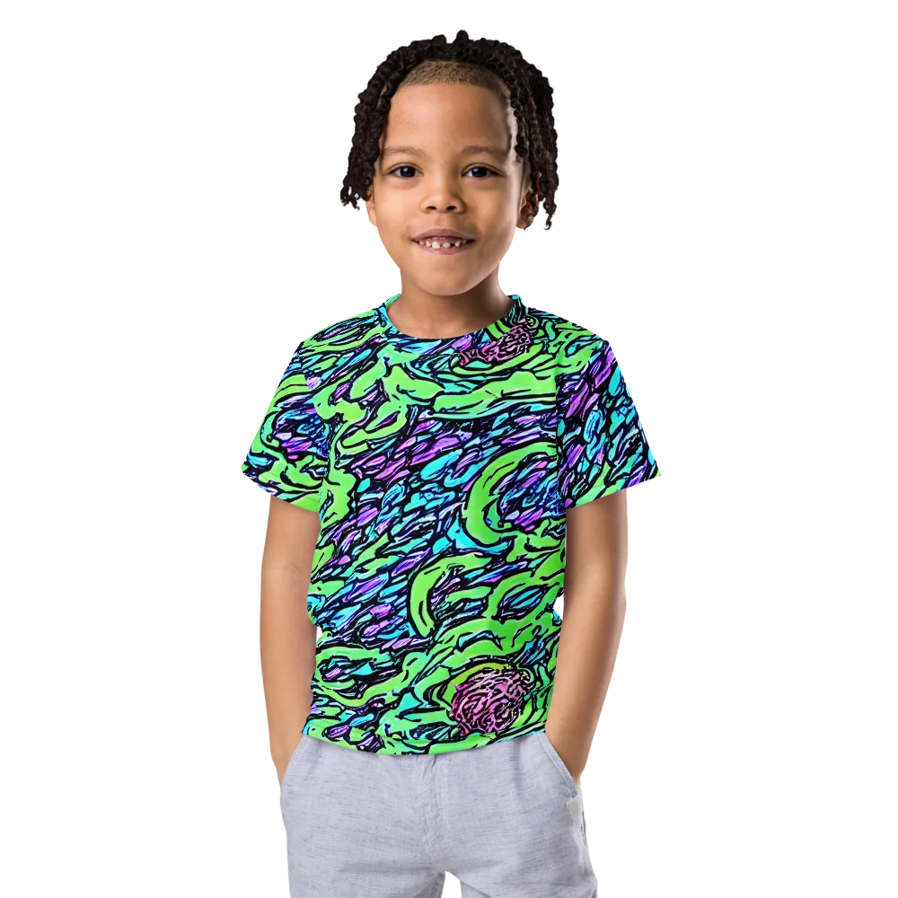 Neon Bloom Current on Kids Crew Neck T-Shirt — Front