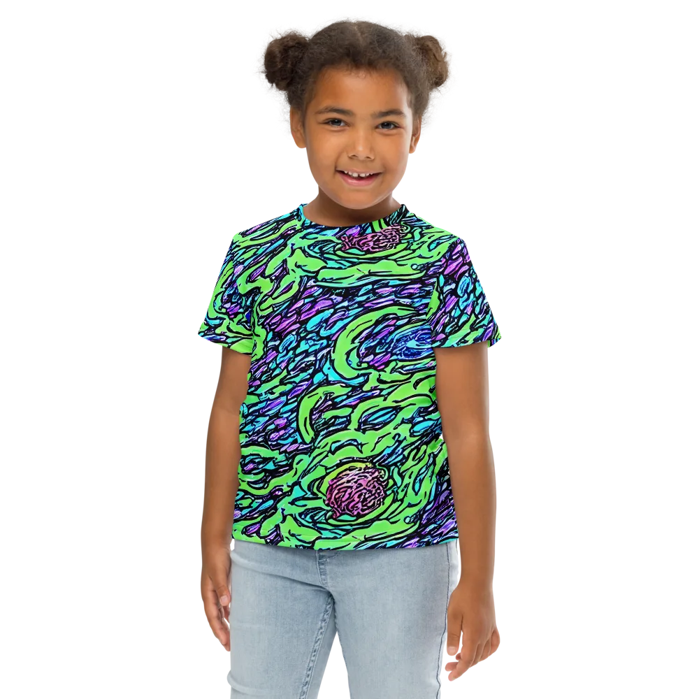 Neon Bloom Current on Kids Crew Neck T-Shirt — Front