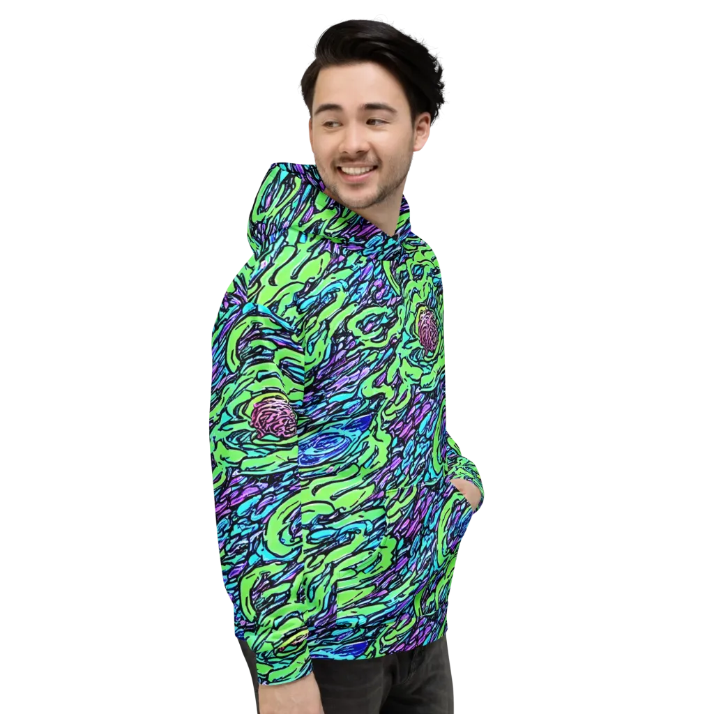 Neon Bloom Current on Hoodie — Right