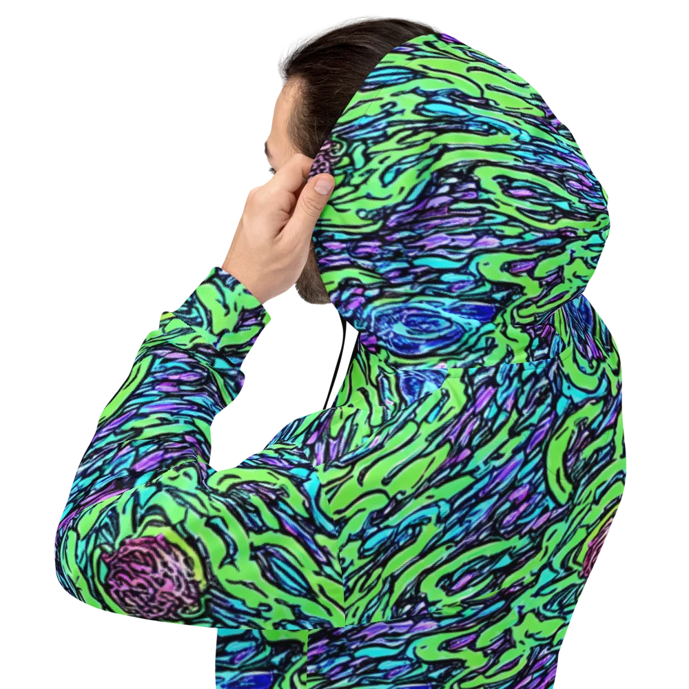 Neon Bloom Current on Hoodie — Back