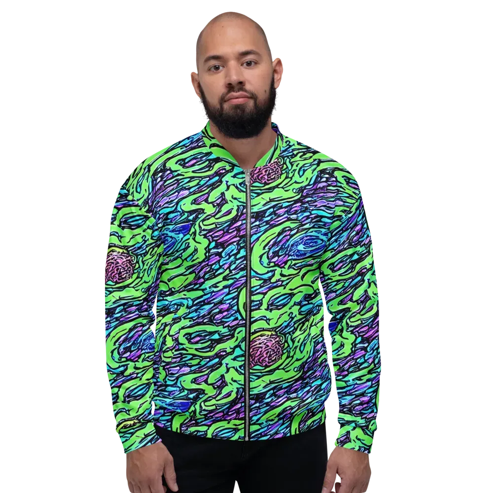 Neon Bloom Current on Bomber Jacket — Front