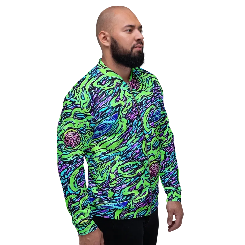 Neon Bloom Current on Bomber Jacket — Right