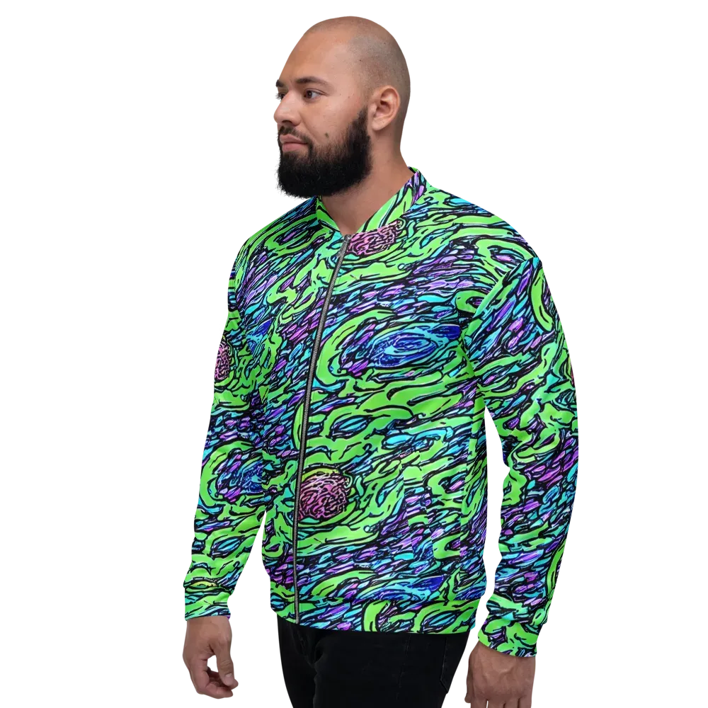 Neon Bloom Current on Bomber Jacket — Left