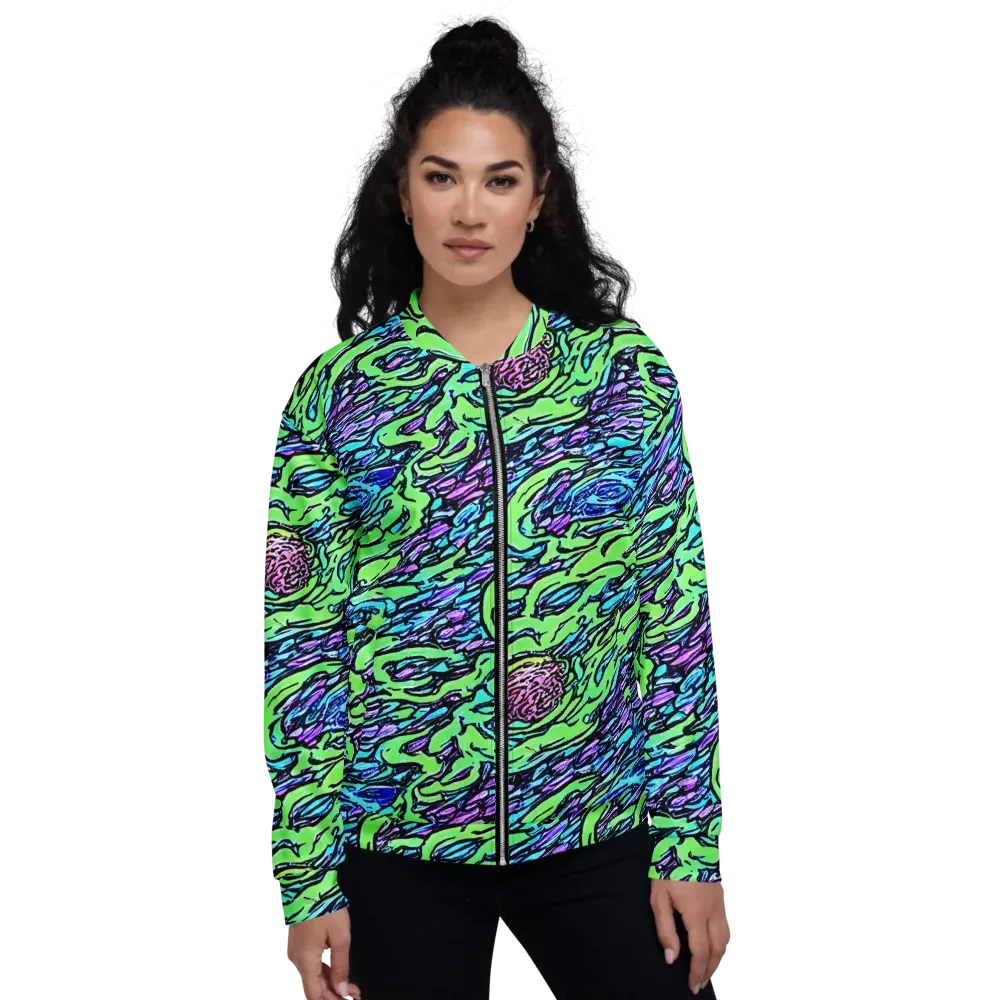 Neon Bloom Current on Bomber Jacket — Front