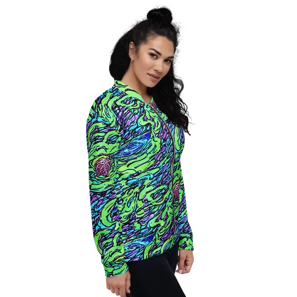 Neon Bloom Current on Bomber Jacket — Right
