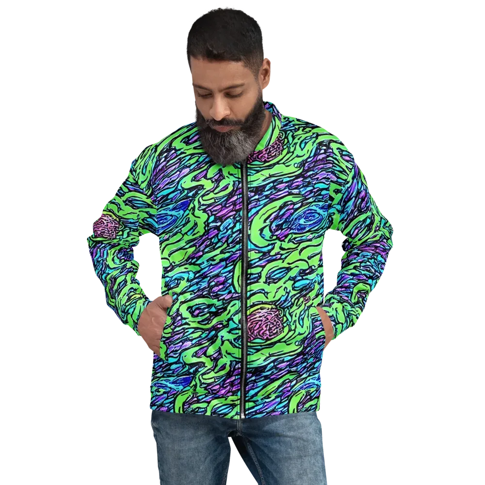 Neon Bloom Current on Bomber Jacket — Front