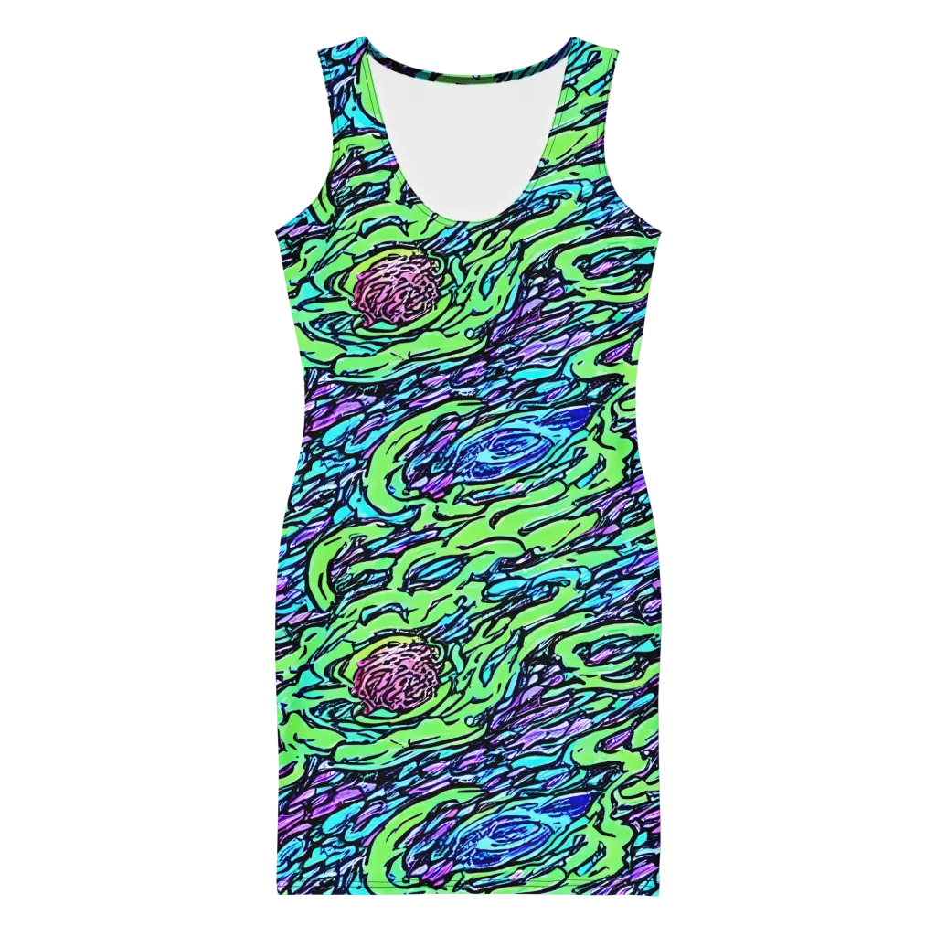 Neon Bloom Current on Bodycon Dress — Front