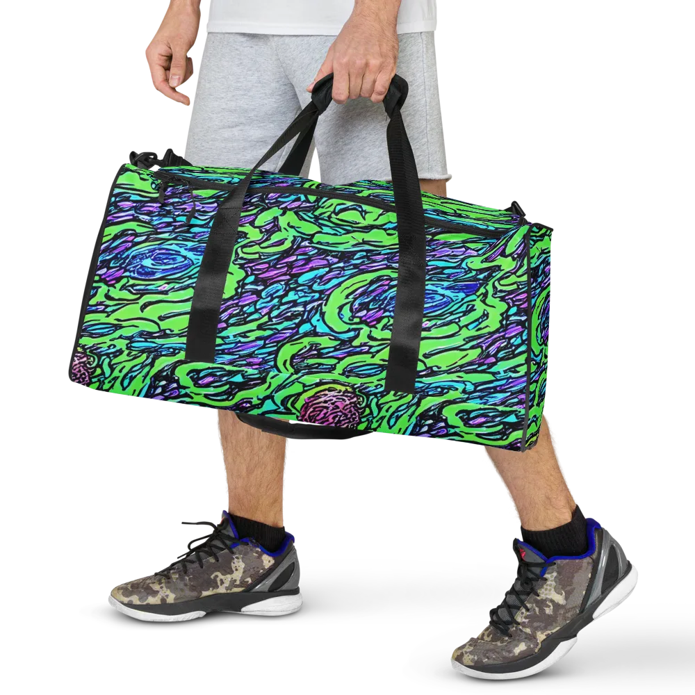 Neon Bloom Current on Duffle Bag — Front