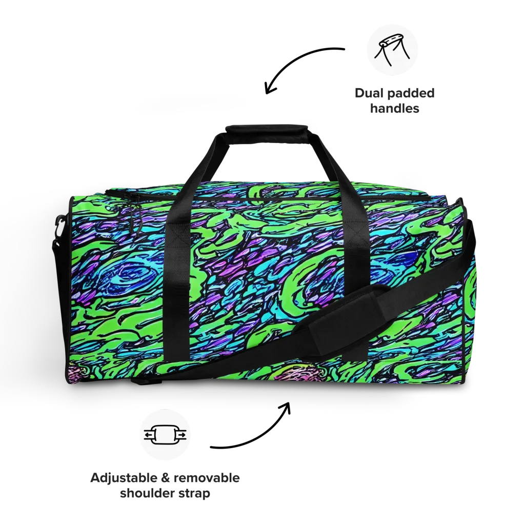 Neon Bloom Current on Duffle Bag — Front