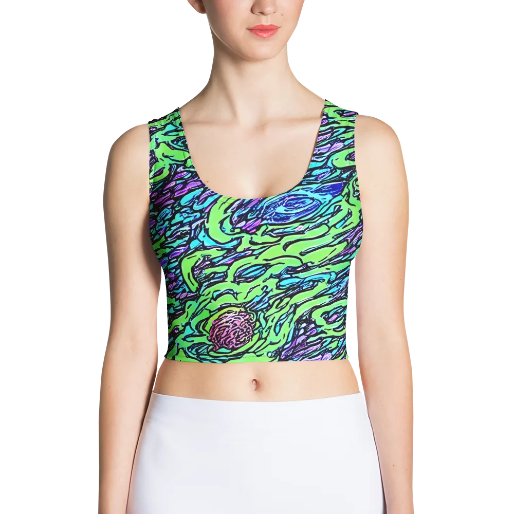 Neon Bloom Current on Crop Top — Front
