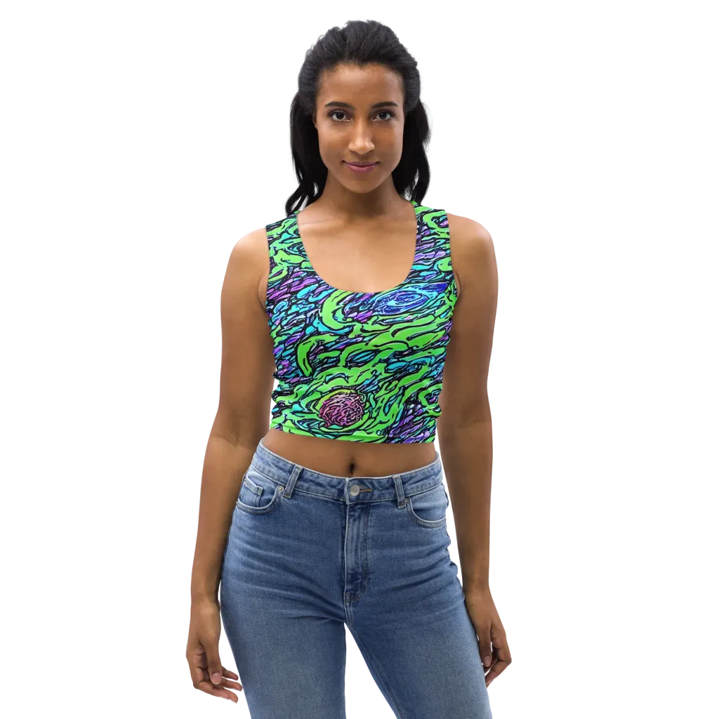 Neon Bloom Current on Crop Top — Front