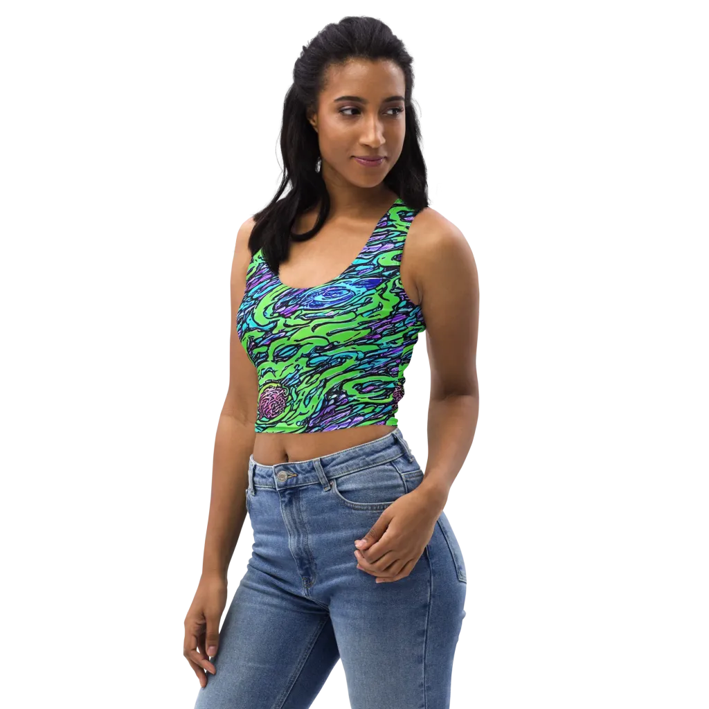 Neon Bloom Current on Crop Top — Left Front
