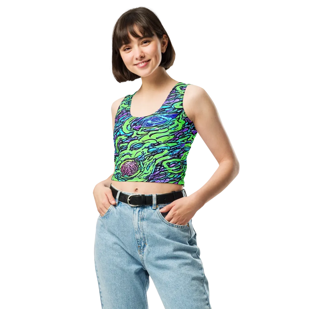 Neon Bloom Current on Crop Top — Front
