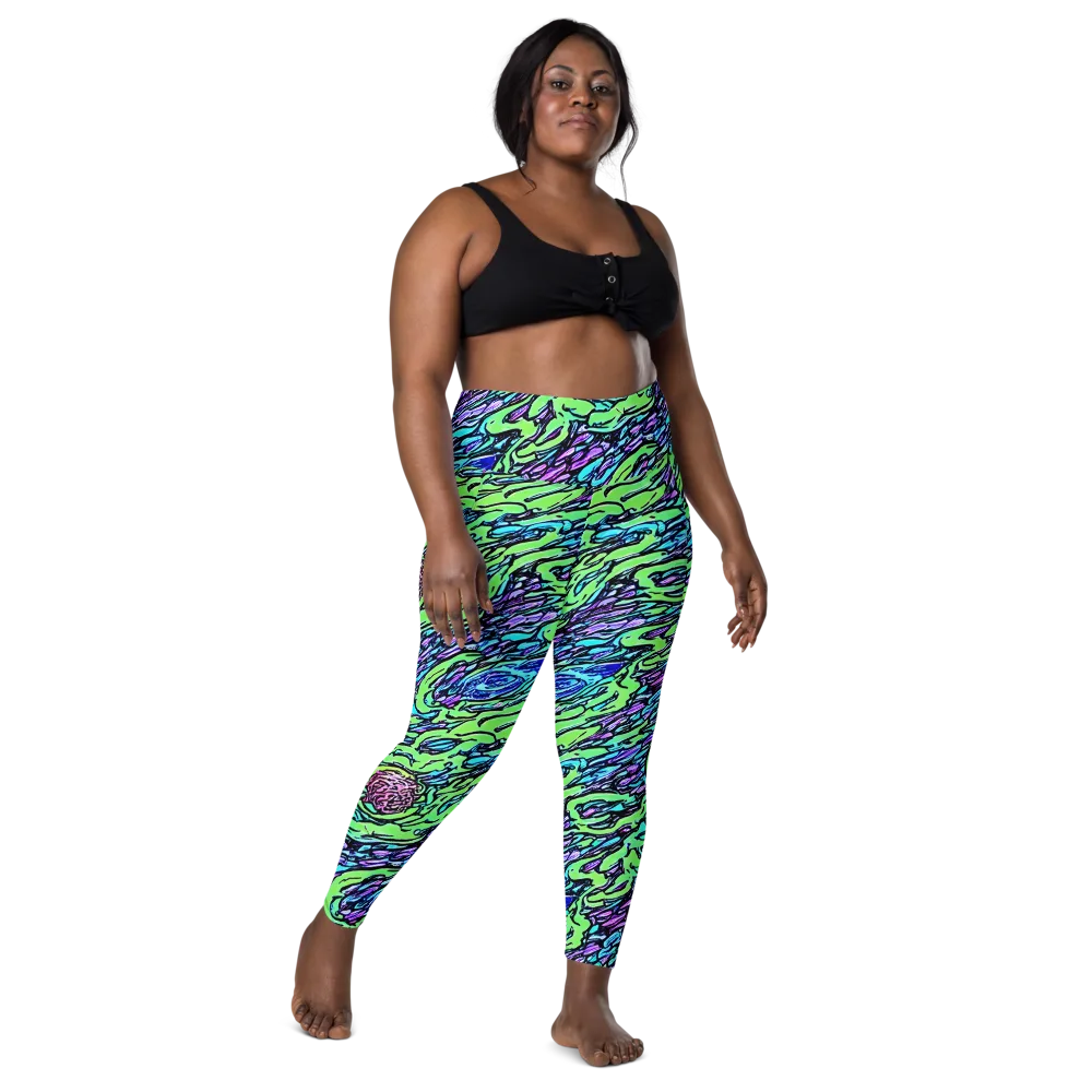 Neon Bloom Current on Leggings with Pockets — Front