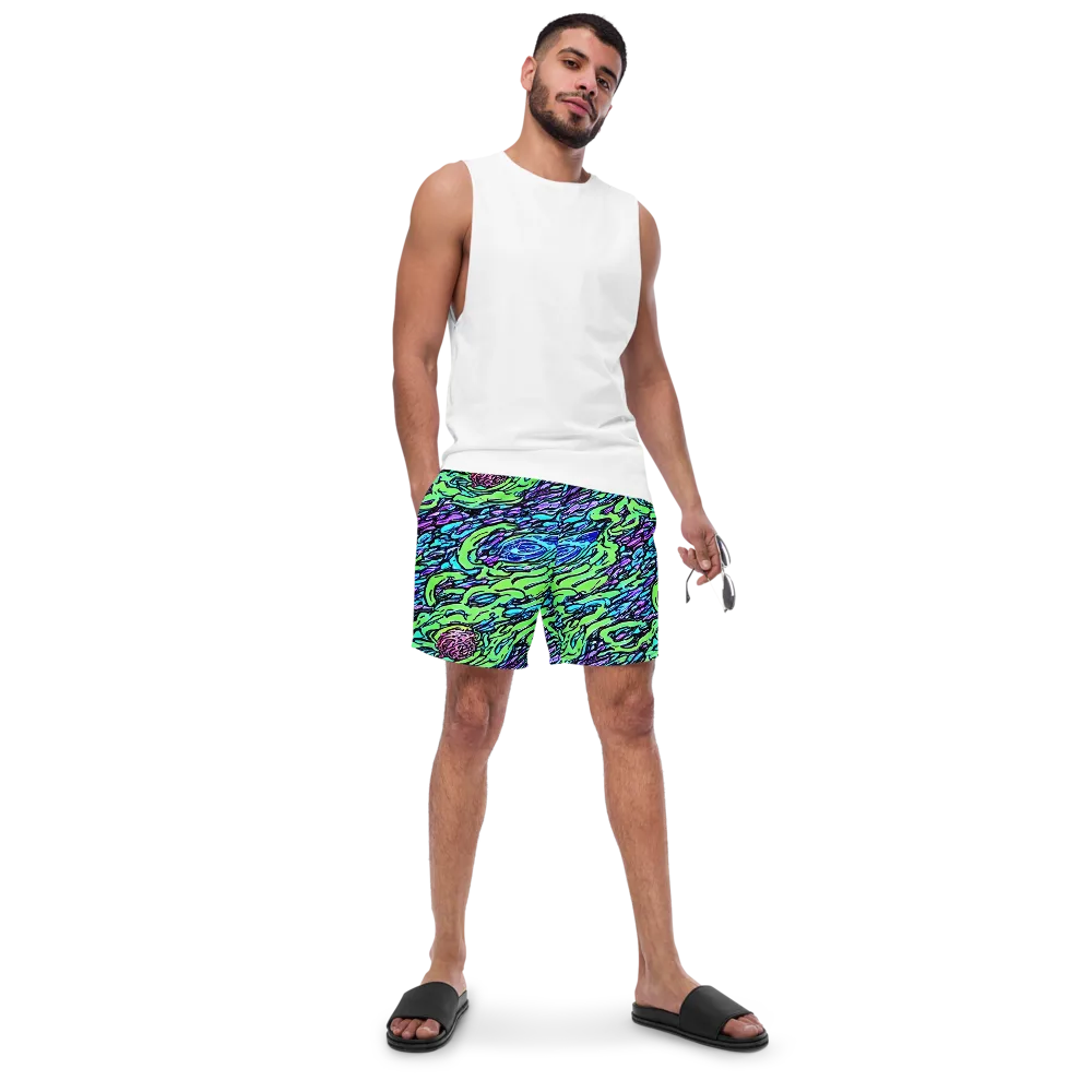 Neon Bloom Current on Swim Trunks — Front
