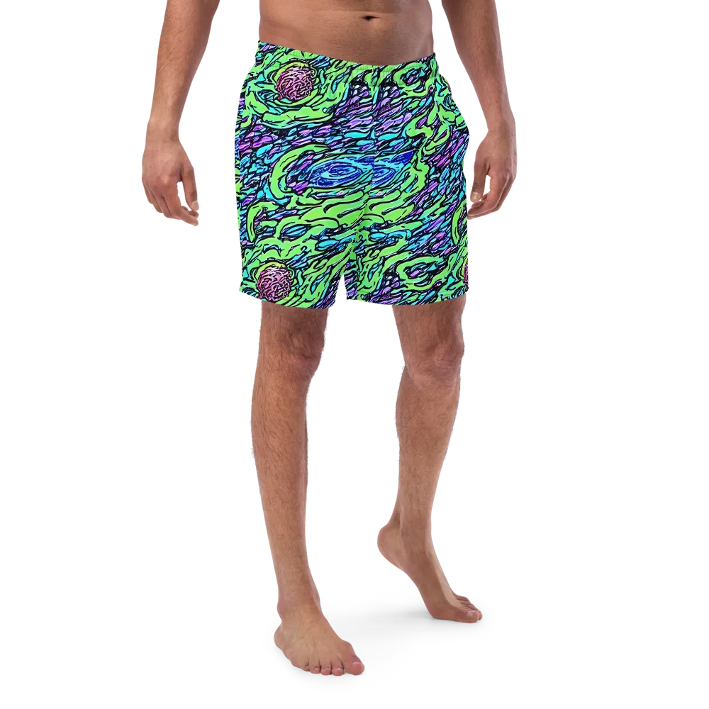 Neon Bloom Current on Swim Trunks — Front
