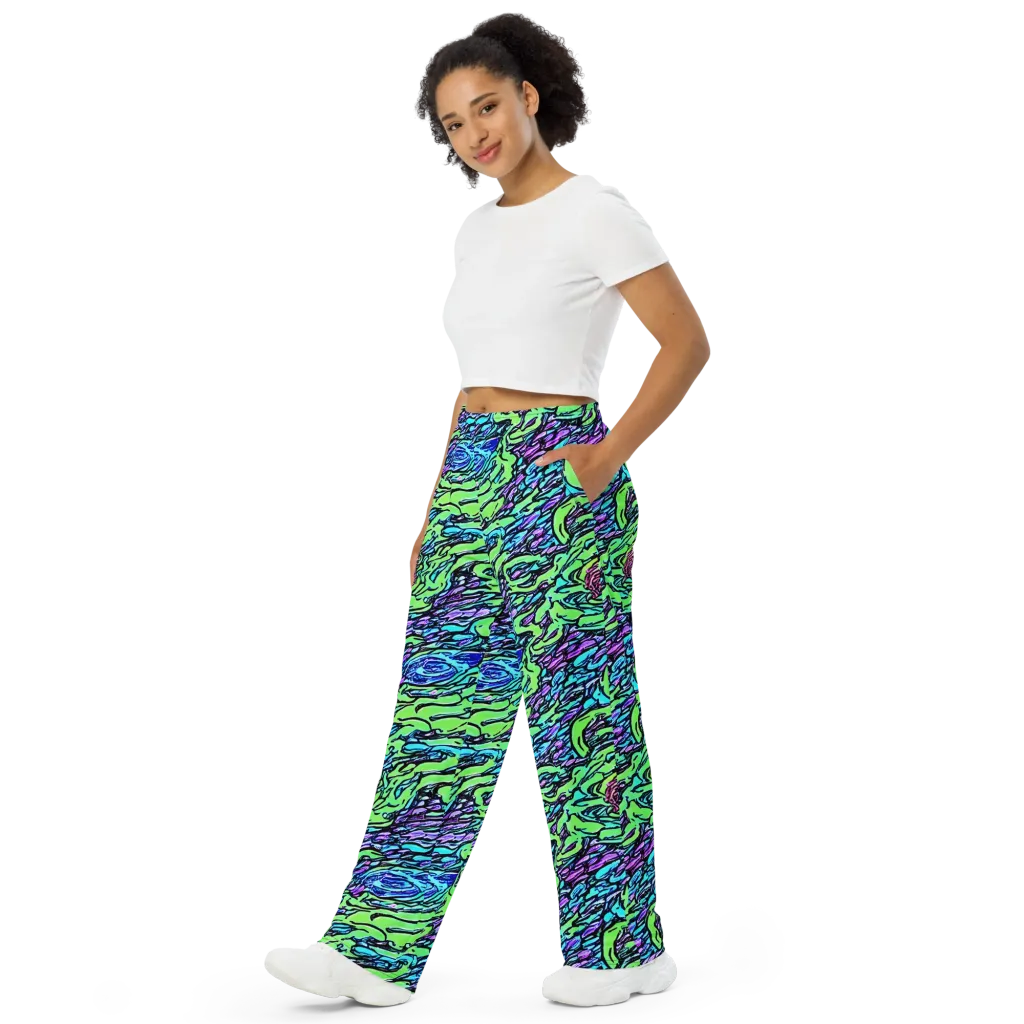 Neon Bloom Current on Wide-Leg Pants — Left Front