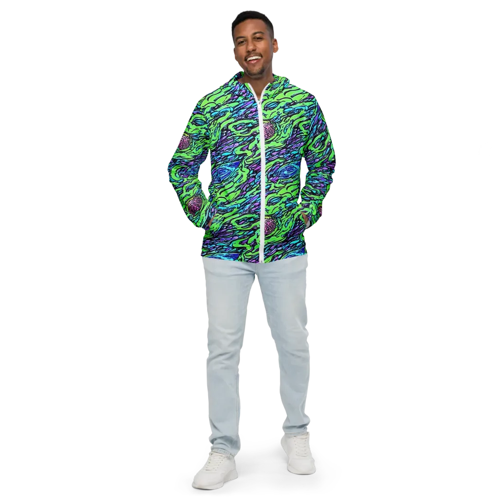 Neon Bloom Current on Men's Windbreaker — Front
