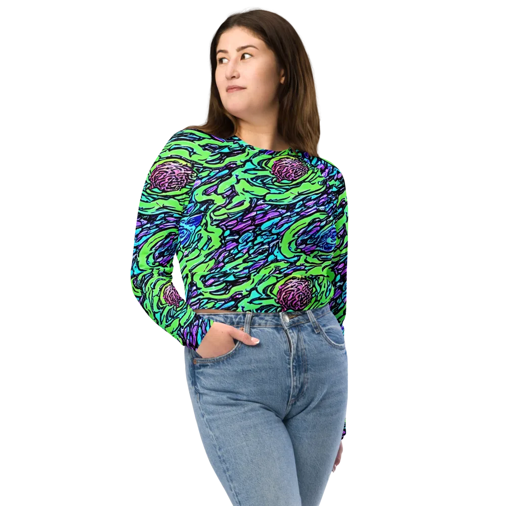 Neon Bloom Current on Long Sleeve Crop Top — Front