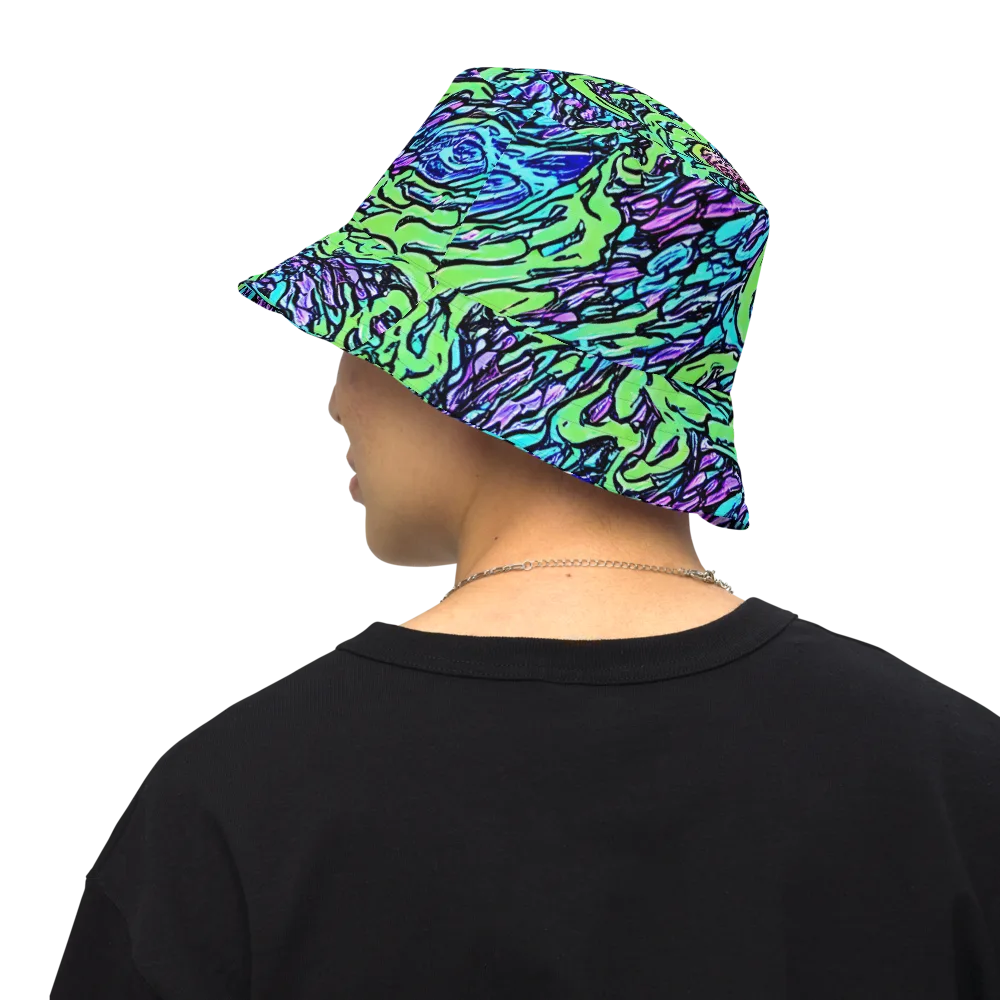Neon Bloom Current on Reversible Bucket Hat — Back Inside