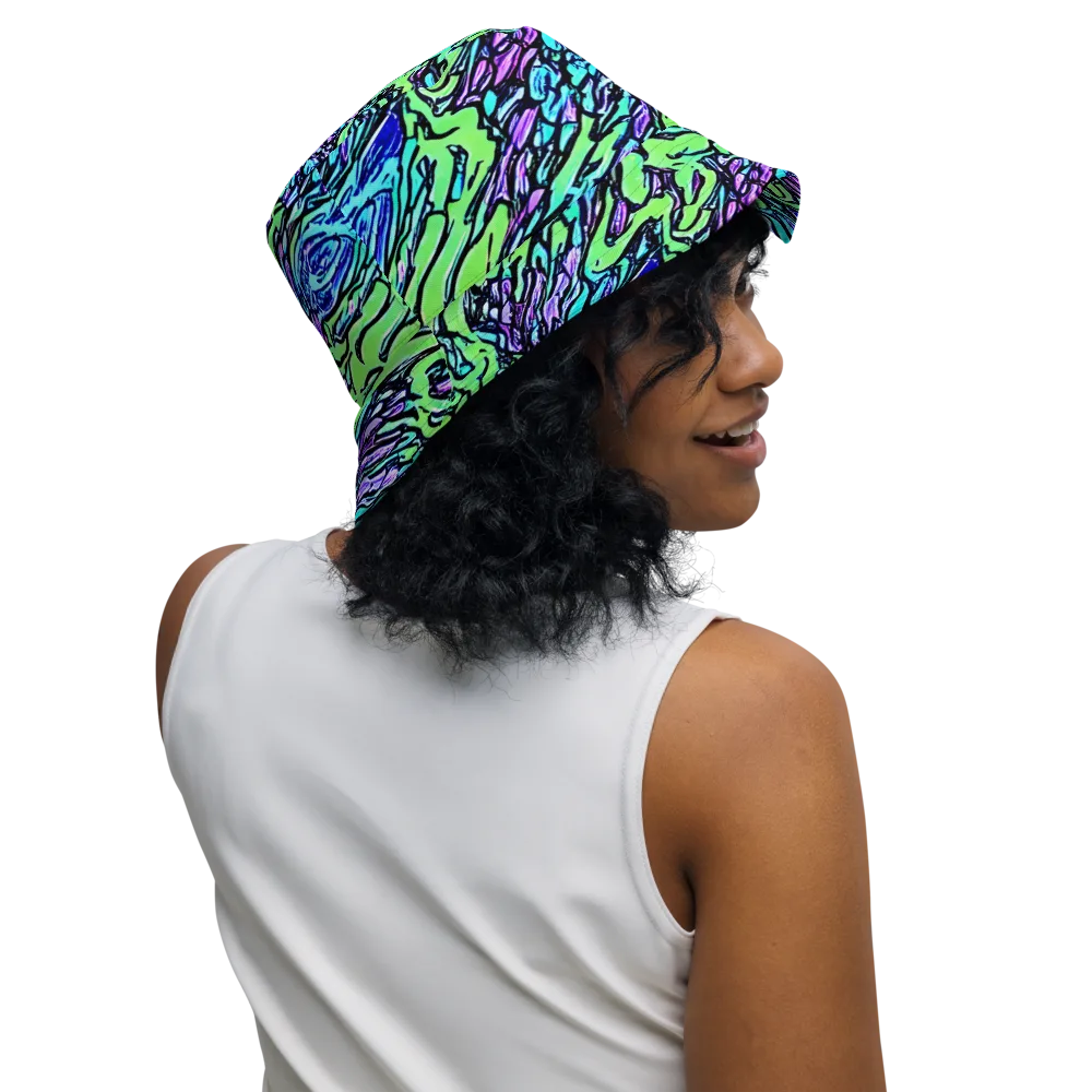 Neon Bloom Current on Reversible Bucket Hat — Right Outside