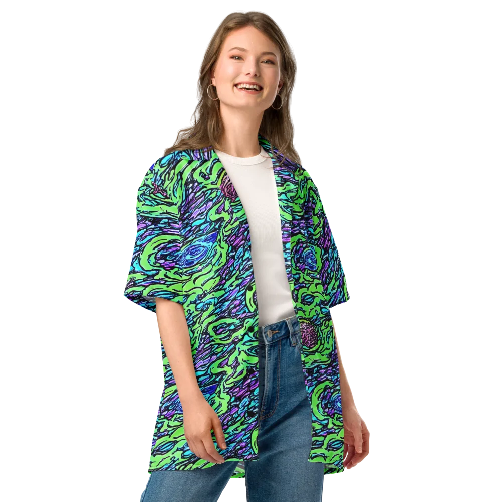 Neon Bloom Current on Button Shirt — Front