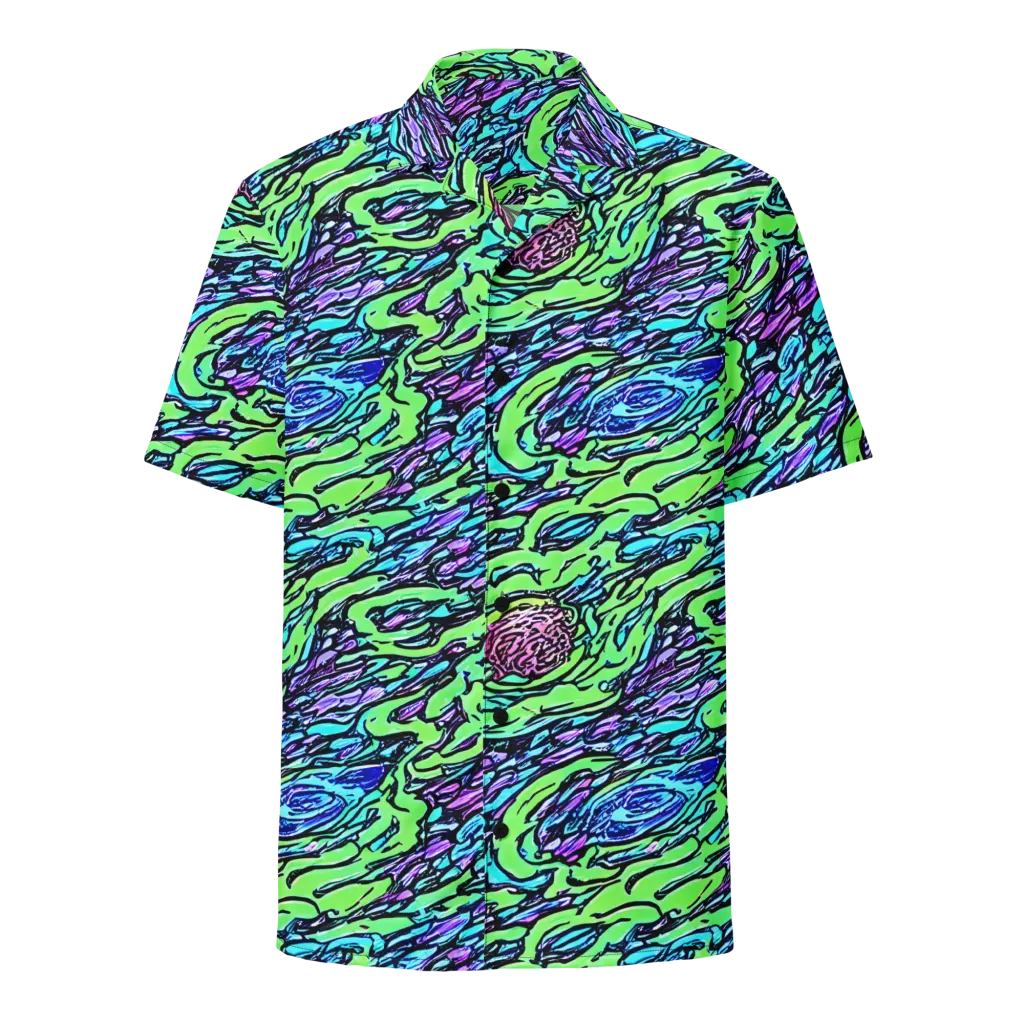 Neon Bloom Current on Button Shirt — Front