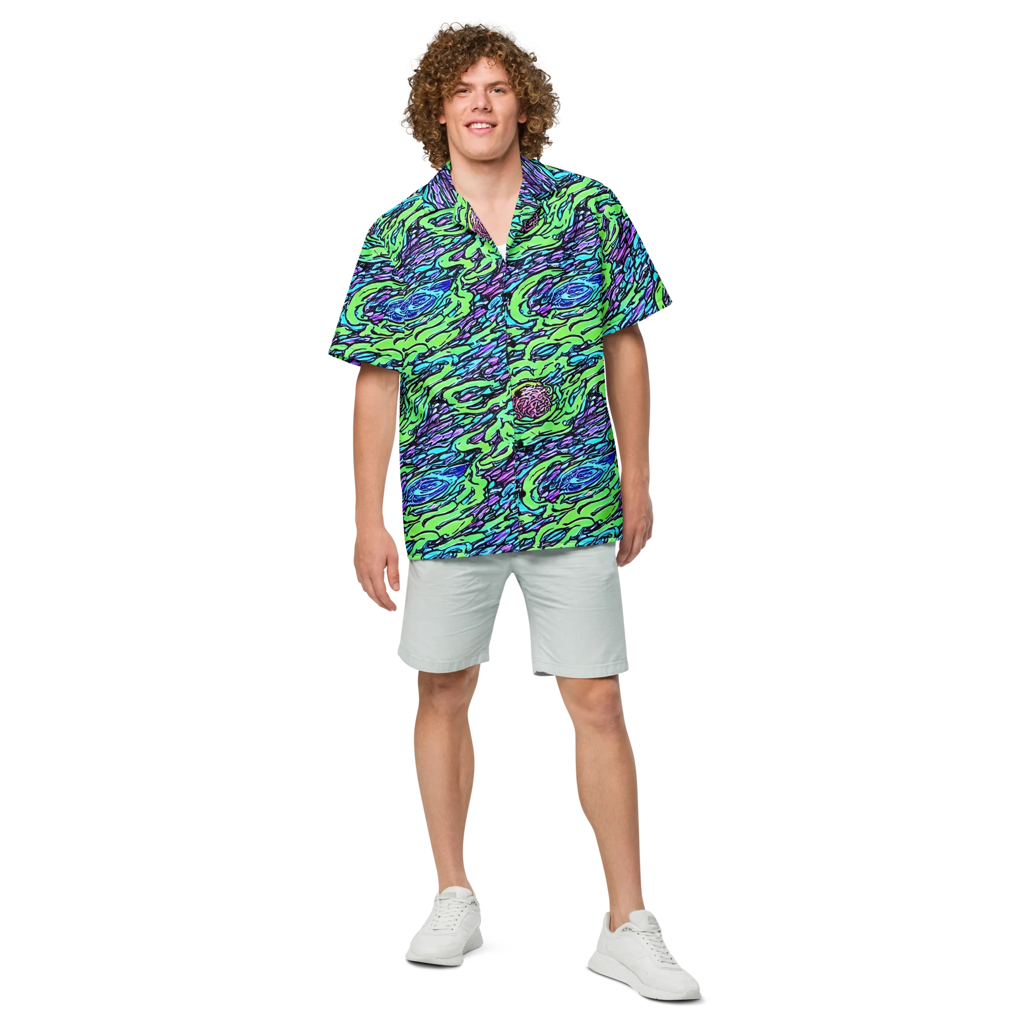 Neon Bloom Current on Button Shirt — Front