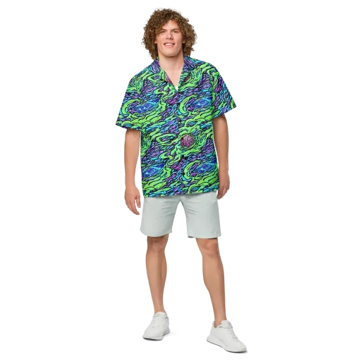 Neon Bloom Current on a Button Shirt
