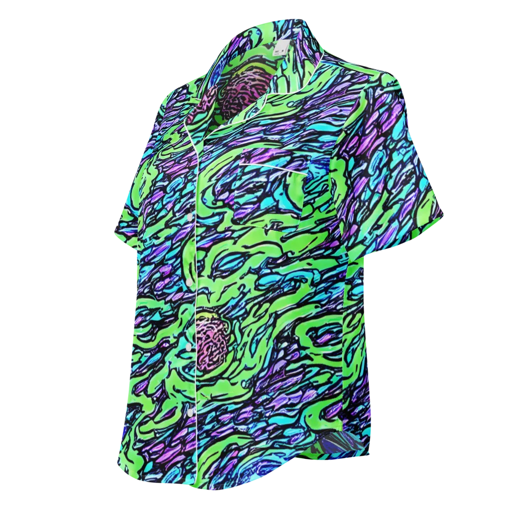 Neon Bloom Current on Women's Short Sleeve Pajama Top — Left Front